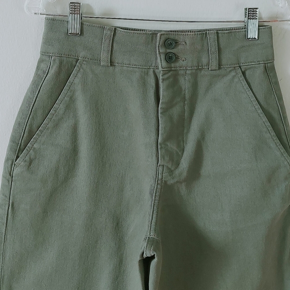 Everlane Organic Cotton Wide Leg Pant Size 2 Green Comfort Utility Straight Leg - Picture 4 of 11